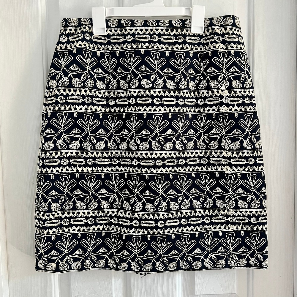 Brooks Brothers Skirt Size‎ 14 Navy Blue Ivory Crewel Microcorduroy 100133934